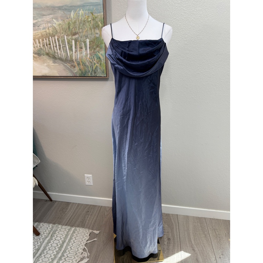 Vintage 90s Navy Blue Ombre Satin Maxi Dress
